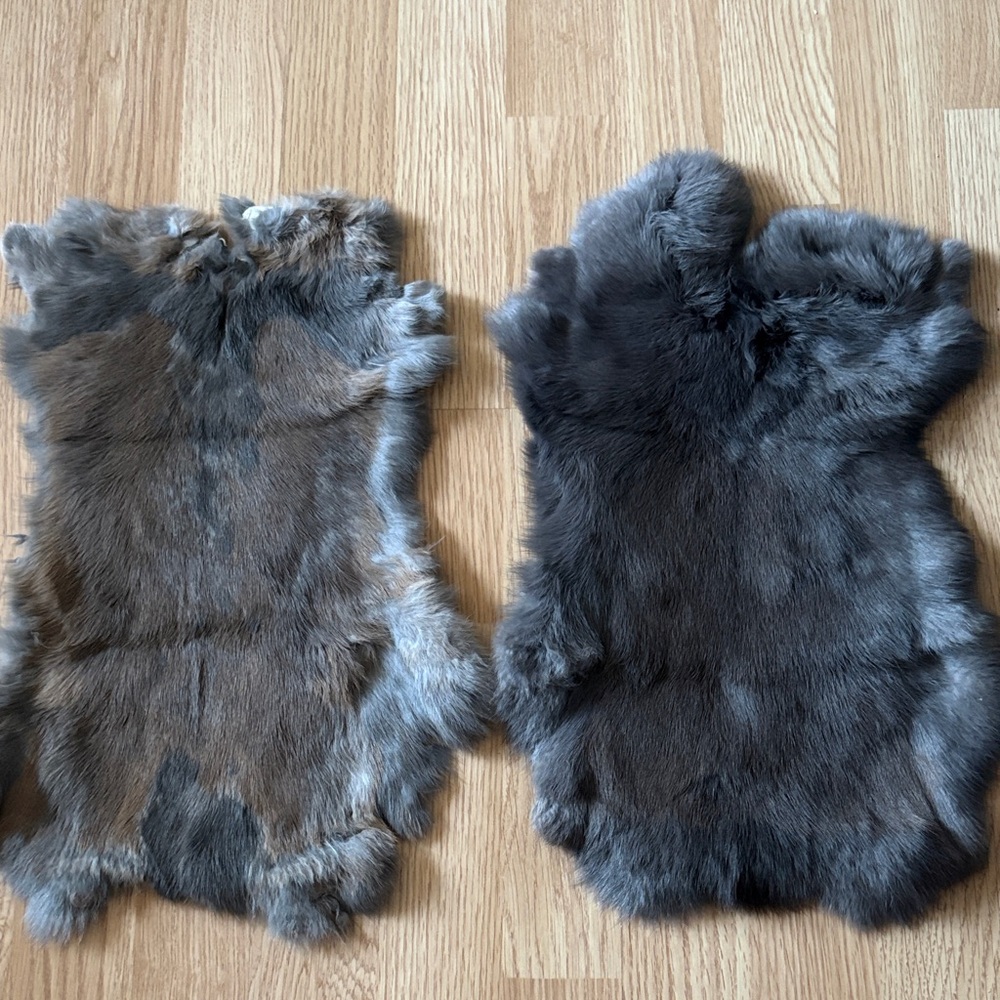 A336 Gray & Brown Rabbit Fur Pelt Set